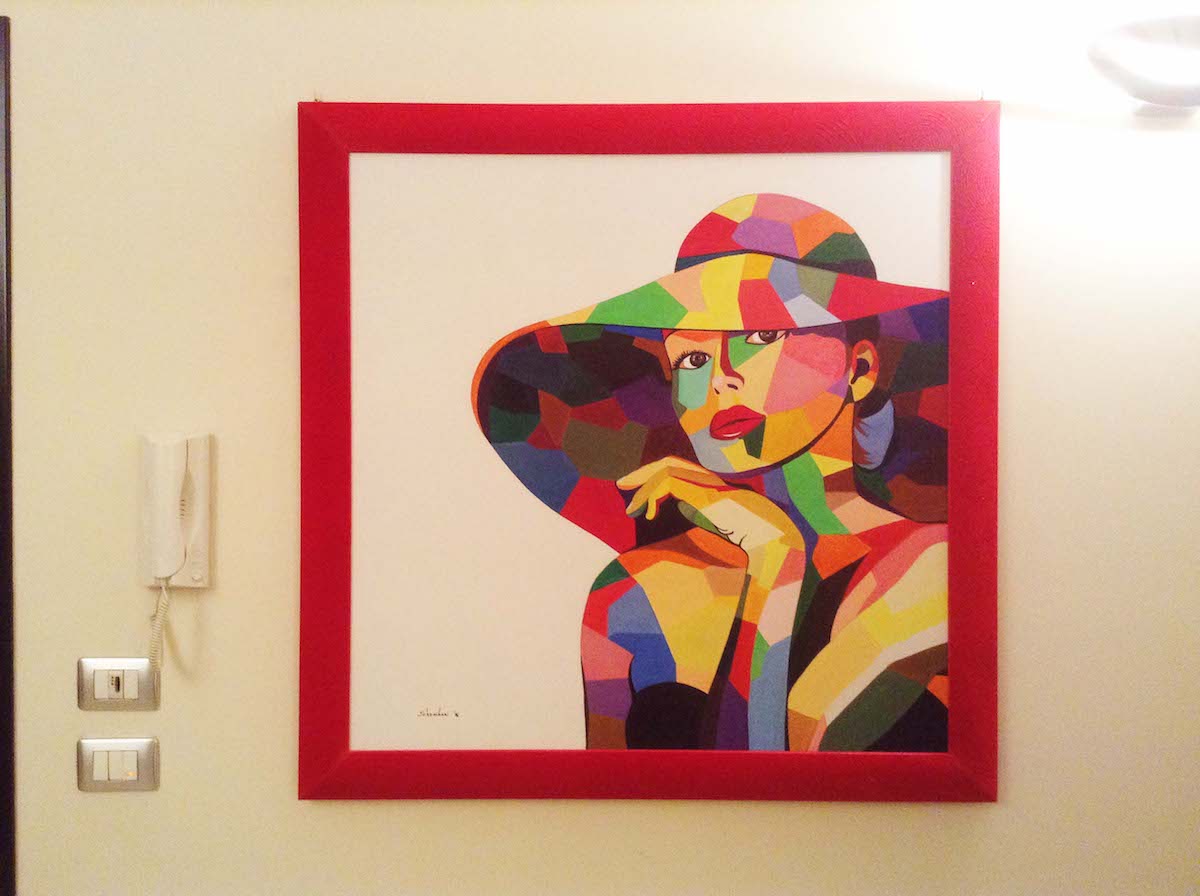 Dipinto - Donna con cappello 2016, olio su tela, 90x90 cm