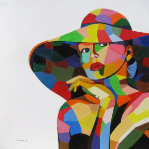 Dipinto - Donna con cappello 2016, olio su tela, 90x90 cm