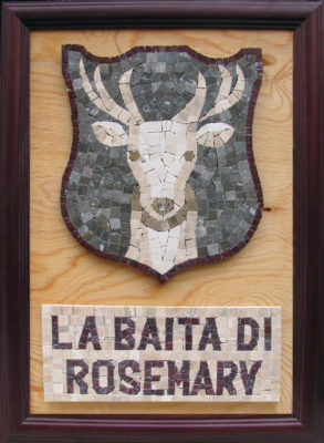 Mosaico serie mista - Logo baita Ct 2015, marmo su legno, 50x70 cm