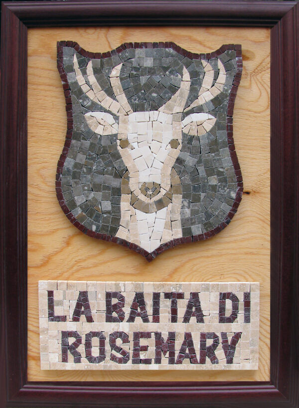 Mosaico serie mista - Logo baita Ct 2015, marmo su legno, 50x70 cm