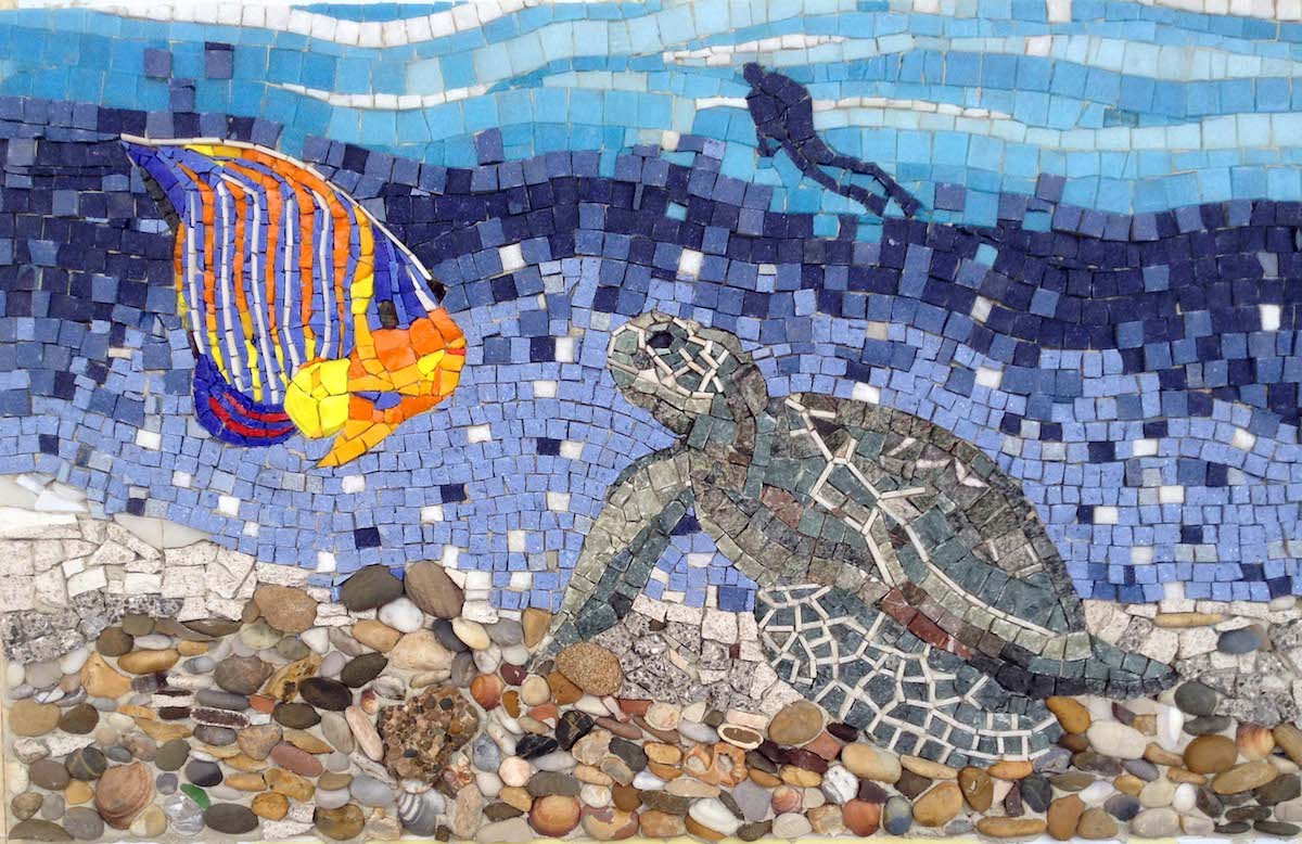 Mosaico serie mista - Subacqueo 2015, marmo e smalti, 80x50 cm