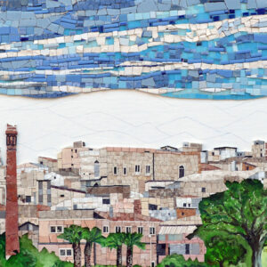 Mosaico serie mista - Comiso, l'arte e il fascino della pietra che vive... 2016,tecnica mista su tavola 220x90 cm