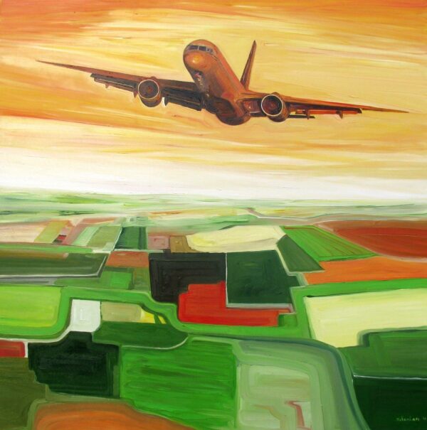 dipinto serie mista Volo Comiso-Fiumicino 2011, olio su tela, 135x135 cm