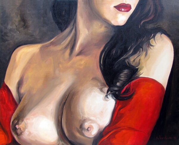 Dipinto serie mista Donna smaniche 2014, olio su tela, 70x56 cm