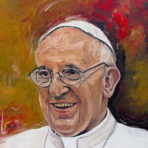 Dipinto serie mista Papa Francesco 2014, olio su tela, 53x70 cm