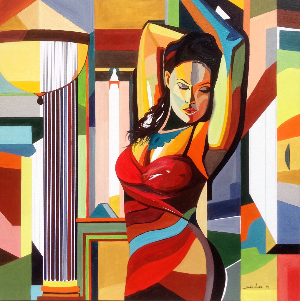 Dipinto serie arlecchino, t04 Femminilità 2019, olio su tela, 87x87 cm