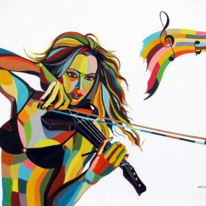 Dipinto serie arlecchino, t06 Violinista sensual 2019, olio su tela, 112x86 cm