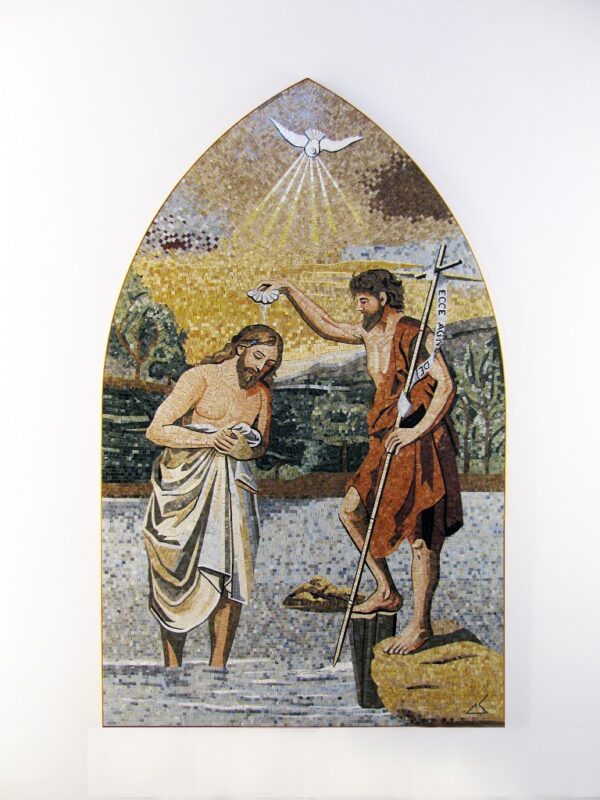 Mosaico sacro, g09 Battesimo sul Giordano 2018, marmo, 168,4x275 cm